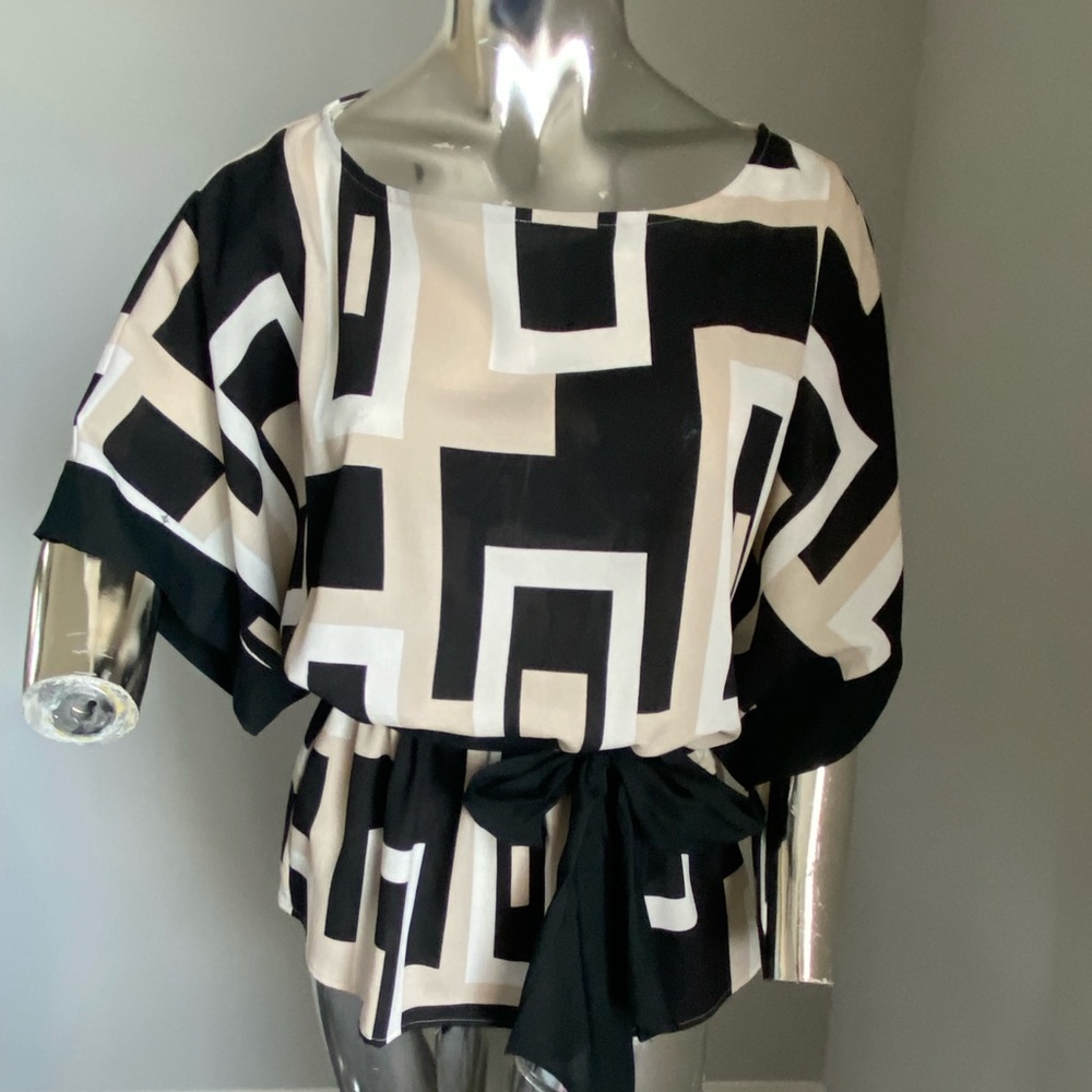 New York & Company Geometric Print Belted Blouse - Picture 2 of 4